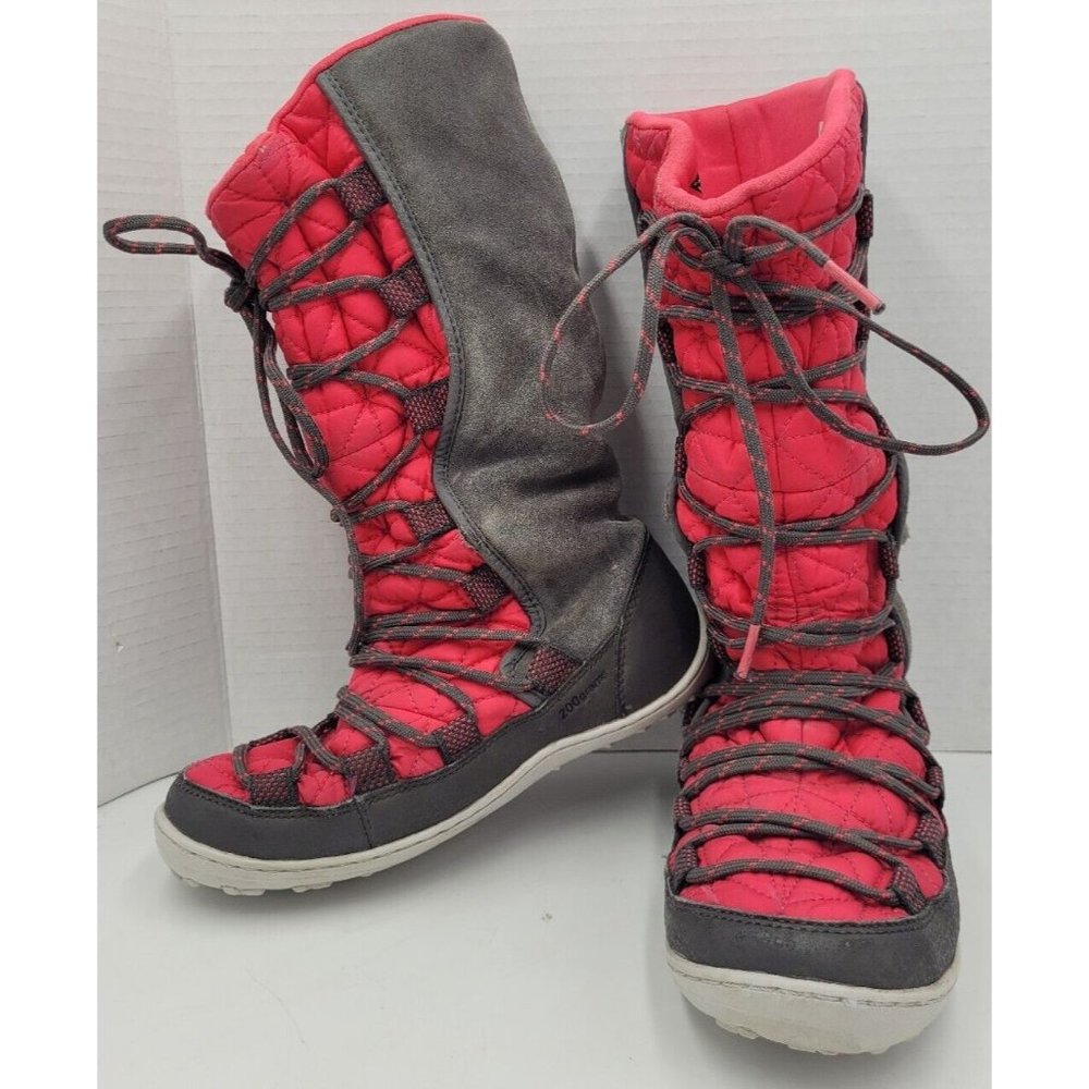 Columbia Winter Boots Youth Size 2 Loveland Omni Heat Girl's Lace Up Gray Pink